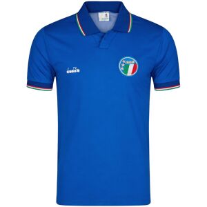 Mens Italy Retro Home Jersey 1990 front view in Azzurro blue with tricolour collar trim and FIGC crest
