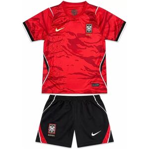 Kids South Korea Home Kit 2026 full uniform set front view with crimson tiger jersey and black shorts