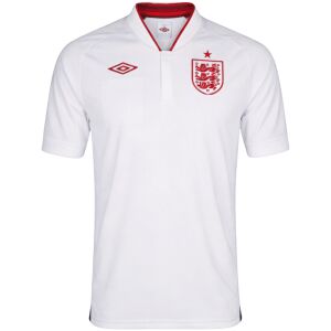 Mens England Retro Home Jersey 2012 front view in pure white with red Umbro logo and Three Lions crest