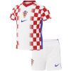 Kids Croatia Home Kit 2026 complete white uniform set front view with red checkered jersey and shorts
