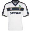 Mens Parma Calcio 1913 Retro Away Jersey 2002/03 front view in white with navy chest band and Parmalat