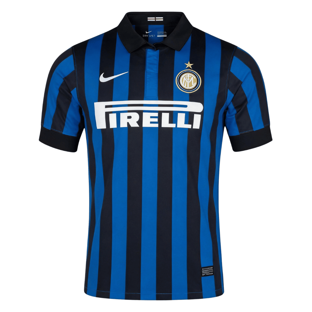 Mens Inter Milan Retro Home Jersey 2011/12 Mens Inter Milan Retro Home Jersey 2011/12 front view in blue and black stripes with Pirelli sponsor