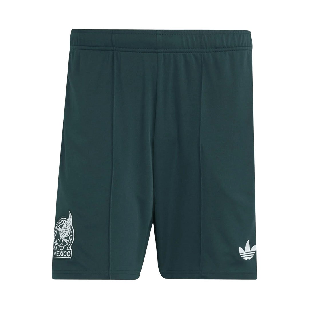 Mens Mexico Away Shorts 2026 Mens Mexico Away Shorts 2026 dark green athletic shorts front view with white Mexico crest and Trefoil logo