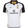 Mens Manchester United Retro Away Jersey 2001/02 front view in white with black sleeves and Vodafone sponsor