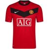Mens Manchester United Retro Home Jersey 2009/10 front view in scarlet red with black chevron and AIG logo