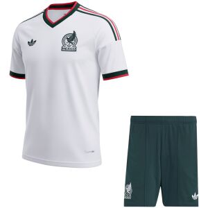 Mens Mexico Away Kit 2026 complete uniform set front view with white jersey and green shorts