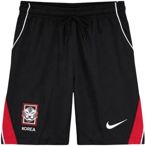 Mens South Korea Home Shorts 2026 black shorts front view with crimson red hem inserts and tiger crest