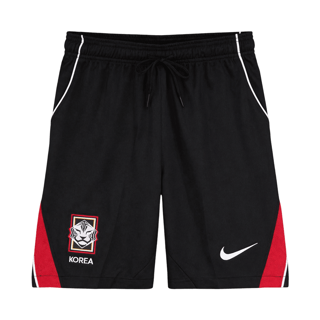 Mens South Korea Home Shorts 2026 Mens South Korea Home Shorts 2026 black shorts front view with crimson red hem inserts and tiger crest