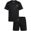 Front view of the Kids Norway Away Kit 2026 showcasing blackout stealth jersey, tonal Norway crest, and matching black shorts.