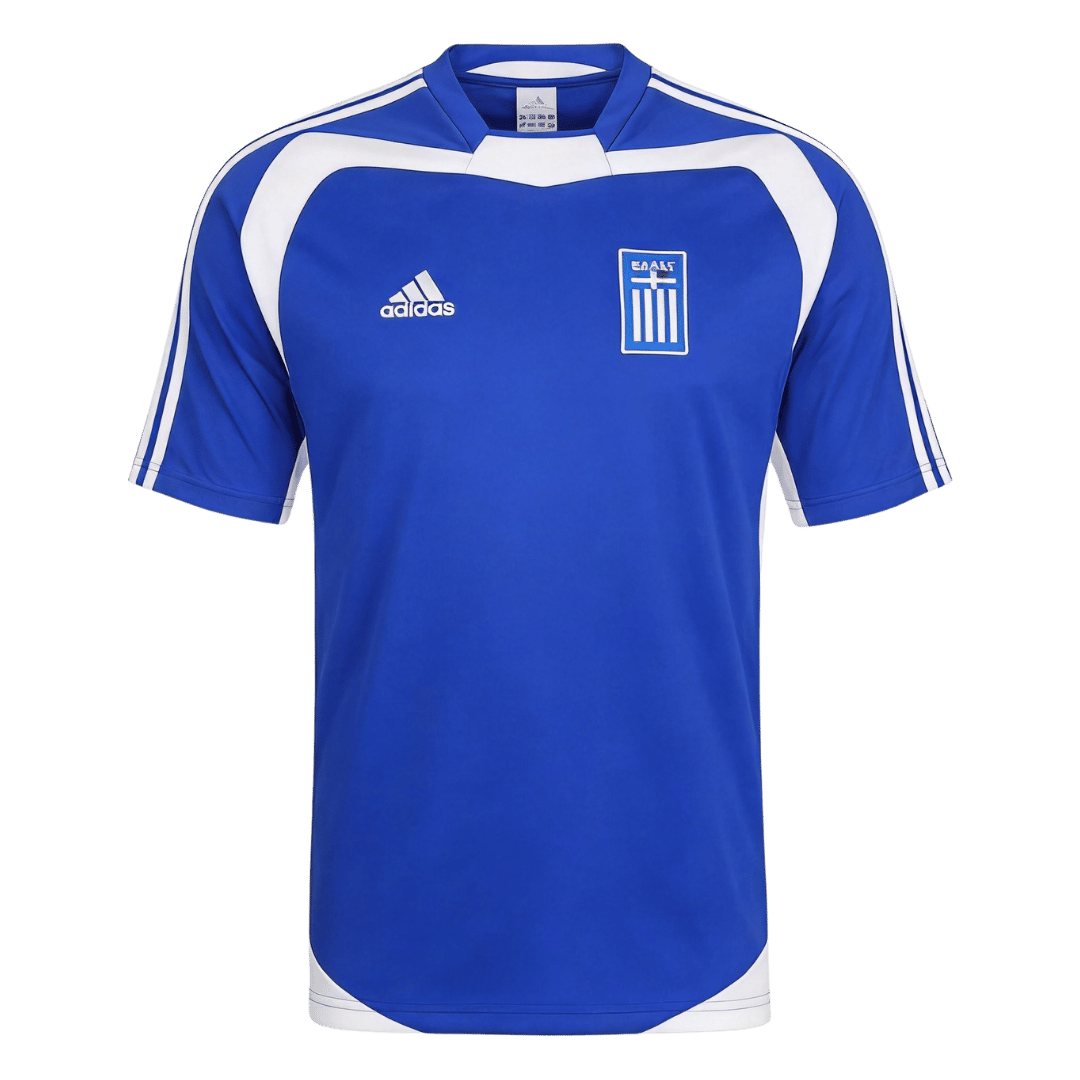 Mens Greece Retro Home Jersey 2004 Mens Greece Retro Home Jersey 2004 front view in royal blue with white panels and Hellas flag crest