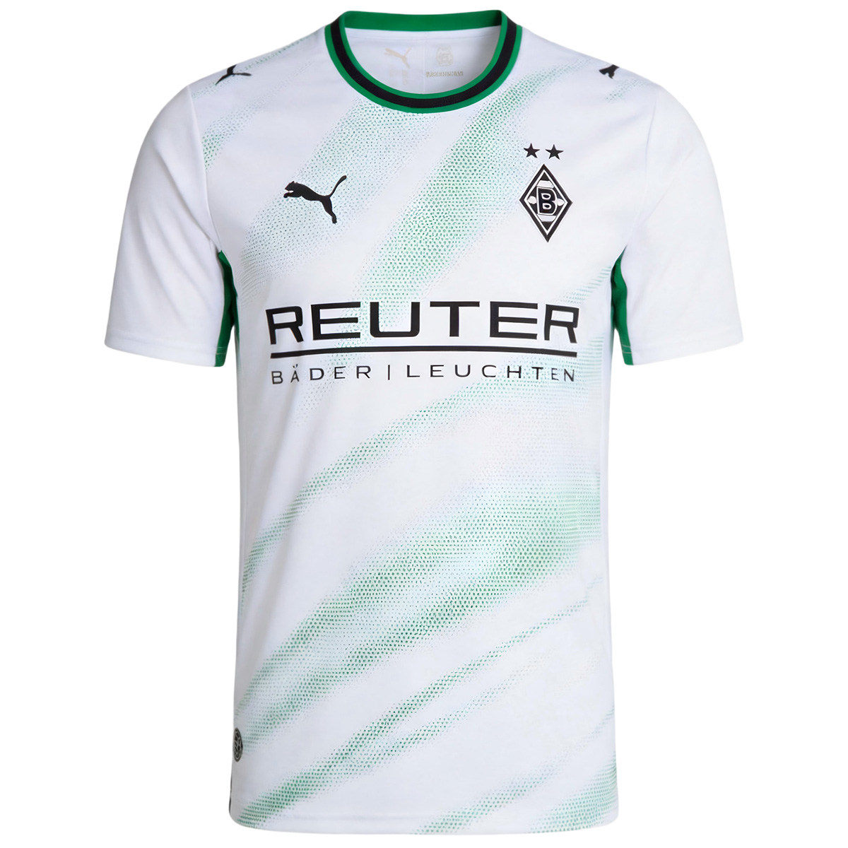 Mens Borussia Mönchengladbach Home Jersey 2026/27 Mens Borussia Mönchengladbach Home Jersey 2026/27 front view with green halftone sash and crest