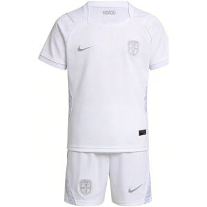 Kids Norway Third Kit 2026 Kids Norway Third Kit 2026 matching white shirt and shorts set front view with silver crest