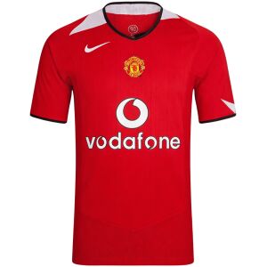 Mens Manchester United Retro Home Jersey 2004/06 front view in red with central crest and Vodafone sponsor