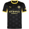 Mens Manchester City Away Jersey 2026/27 front view in black with Manchester worker bee pattern and yellow trim