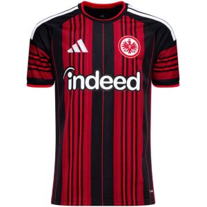 Mens Eintracht Frankfurt Home Jersey 2026/27 front view in black and red stripes with indeed sponsor