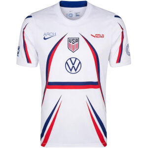 Mens USA Pre-Match Jersey 2026 Mens USA Pre-Match Jersey 2026 front view in white with red and navy arch graphics and Volkswagen logo