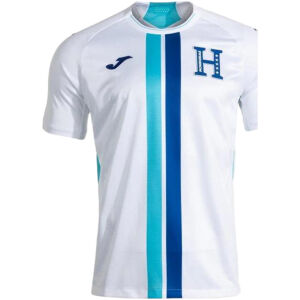 Mens Honduras Home Jersey 2026 front view in white with turquoise and blue center stripes and H crest
