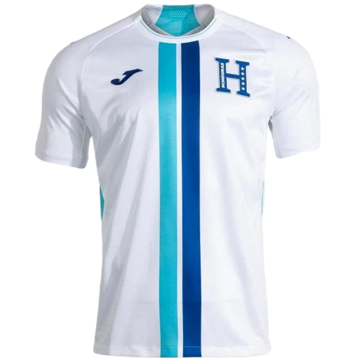 Mens Honduras Home Jersey 2026 Mens Honduras Home Jersey 2026 front view in white with turquoise and blue center stripes and H crest