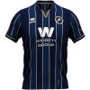 Mens Millwall Home Jersey 2026/27 front view in navy blue with white pinstripes and Wiggett Group sponsor