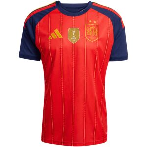 Mens Two Stars World Cup Spain Home Jersey 2026 front view in red and navy with two-star crest and FIFA patch