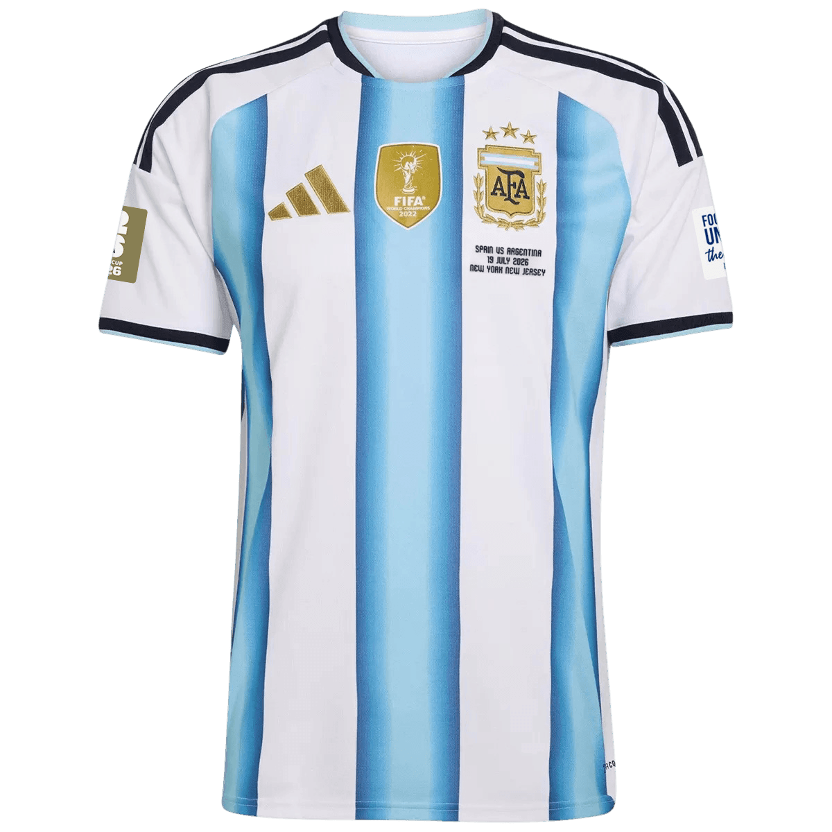 Mens World Cup Argentina Final Match With Patches Home Jersey 2026 Mens World Cup Argentina Final Match With Patches Home Jersey 2026 front view with final match inscription and three-star crest