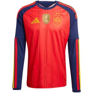 Mens World Cup Spain Two Stars Champion Long Sleeve Home Jersey 2026 red and navy shirt front view with two-star crest and FIFA badge