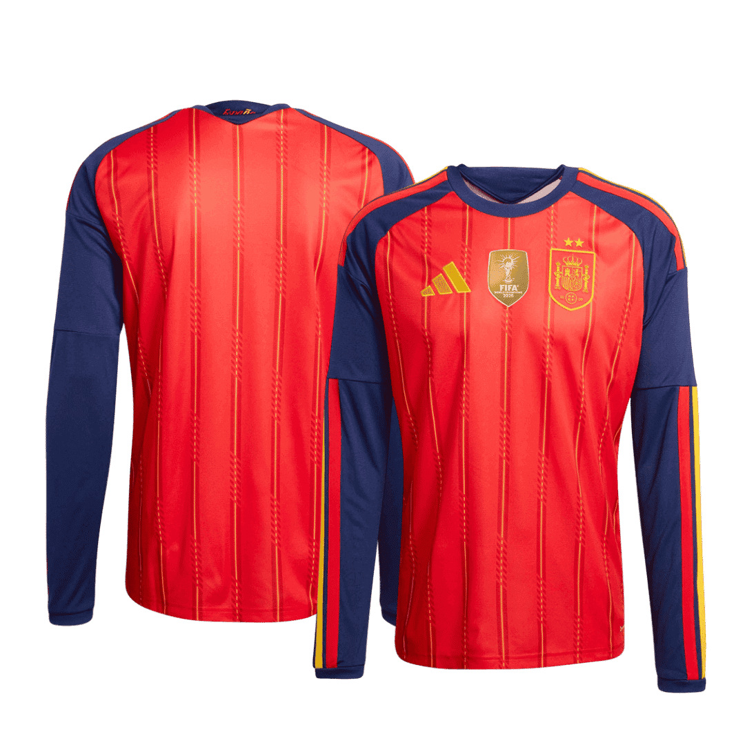 Mens World Cup Spain Two Stars Champion Long Sleeve Home Jersey 2026 Mens World Cup Spain Two Stars Champion Long Sleeve Home Jersey 2026 rear view showing authentic team styling