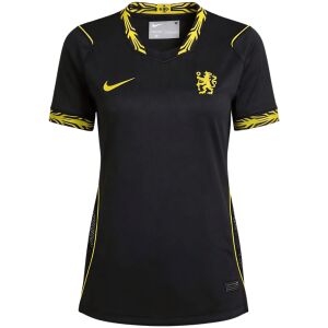 Womens Chelsea Away Jersey 2026/27 black shirt front view with cyber yellow patterned collar and yellow Chelsea lion crest