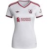 Womens Liverpool Away Jersey 2026/27 off-white shirt front view with maroon trim and retro Liverpool FC shield crest