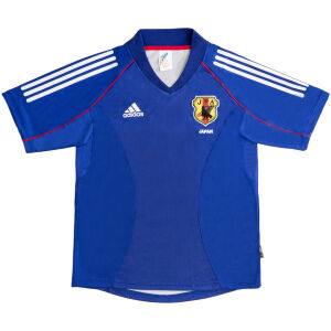 Mens Japan Retro Home Jersey 2002 front view in Samurai Blue with red piping and JFA crest