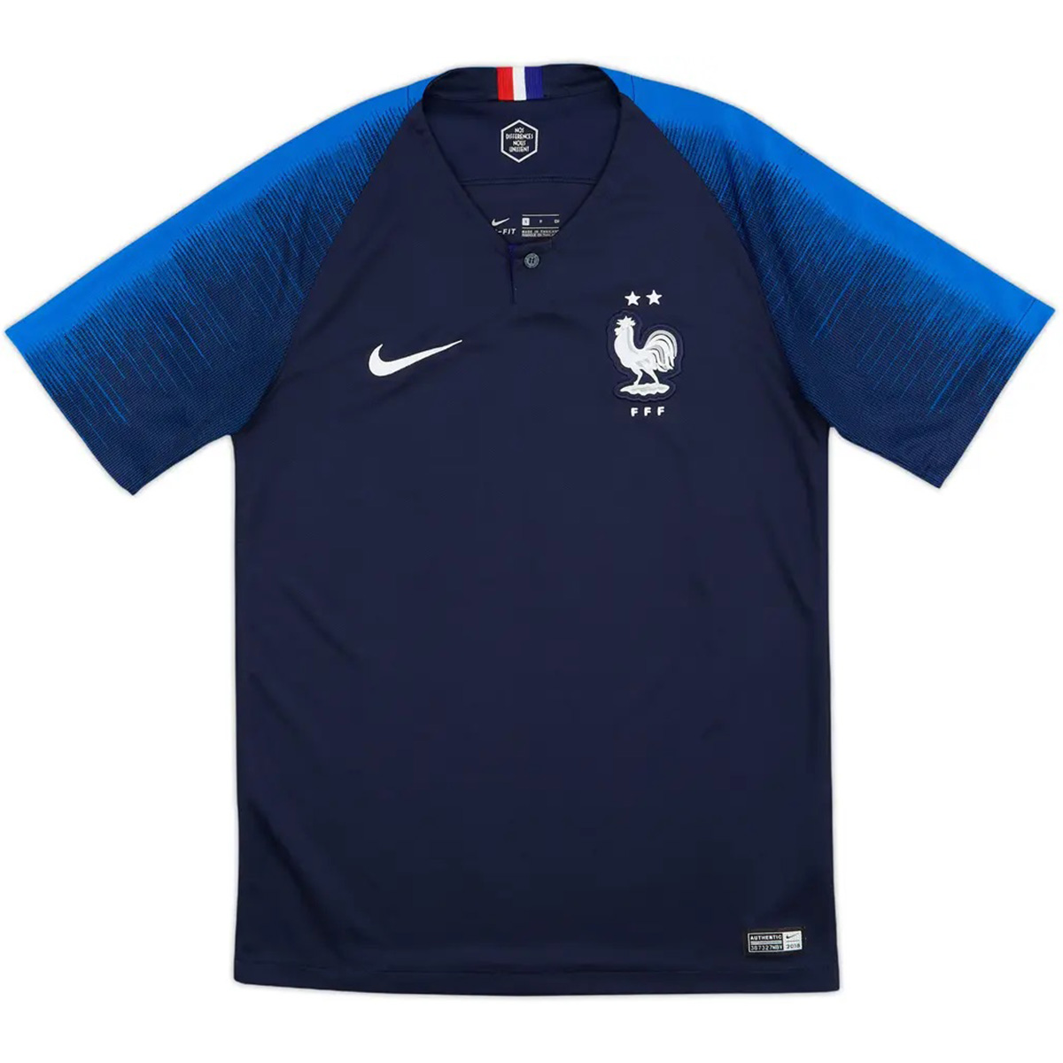 Mens France Retro Home Jersey 2018 Mens France Retro Home Jersey 2018 front view in midnight navy with two-star rooster crest