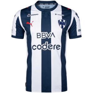 Mens Monterrey Home Jersey 2026/27 front view with navy and white vertical stripes and buttoned collar