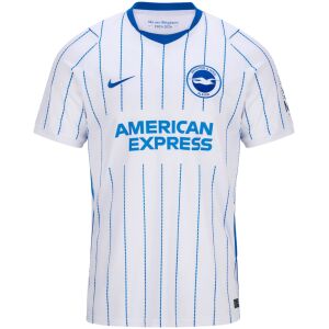 Mens Brighton & Hove Albion Away Jersey 2026/27 white shirt front view with blue dashed pinstripes and club crest