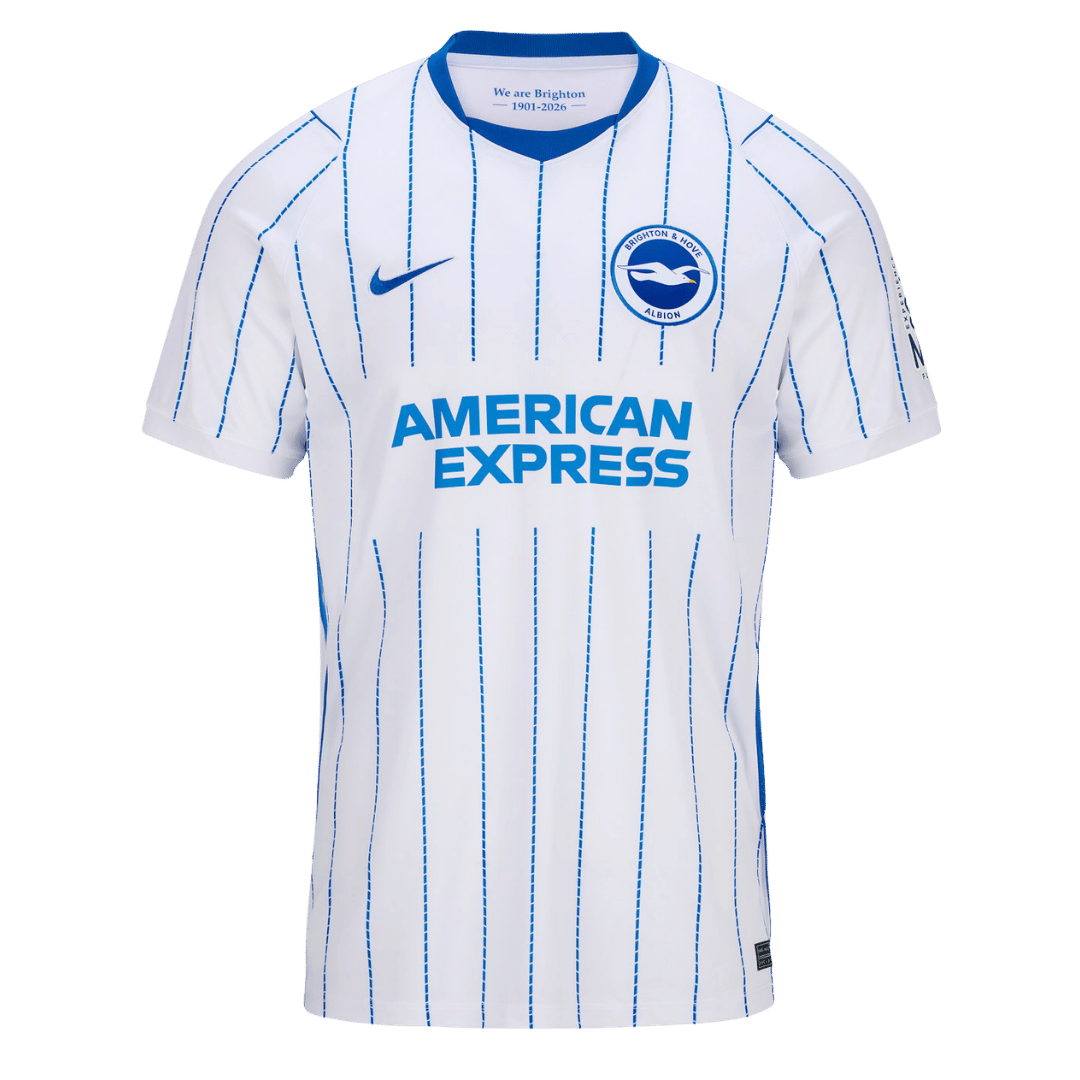 yupoo 20260825 075517 1 fca87e257a.png Mens Brighton & Hove Albion Away Jersey 2026/27 white shirt front view with blue dashed pinstripes and club crest