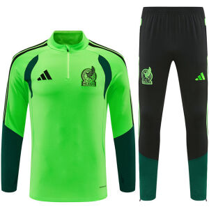 Mens Mexico Half-zip Green Training Kit Suit 2026 bright green top and black pants front view