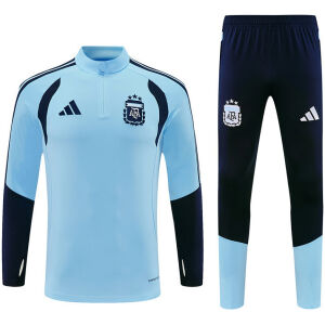 Mens Argentina Half-zip Light Blue Training Kit Suit 2026 Mens Argentina Half-zip Light Blue Training Kit Suit 2026 sky blue top and navy pants front view