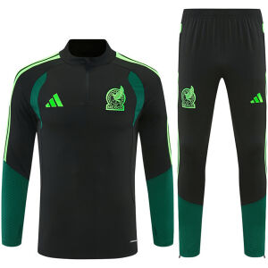 Mens Mexico Half-zip Black Training Kit Suit 2026 black top and pants front view