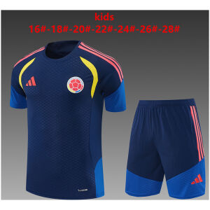 Kids Colombia Royal Blue Training Kit Kit 2026 royal blue shirt and navy shorts front view