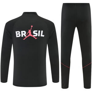 Mens Brazil Jordan Collaboration Half-zip Black/Orange Training Kit Suit 2026 rear view of shirt and shorts