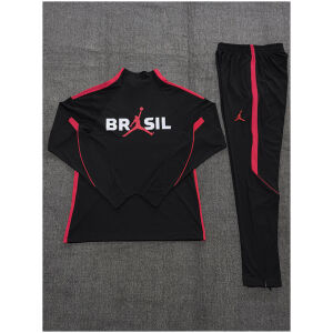 Kids Brazil Jordan Collaboration Half-zip Black/Orange Training Kit Suit 2026 rear view of shirt and shorts