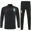 Mens Brazil Jordan Collaboration Half-zip Black/Yellow Training Kit Suit 2026 black top and black pants front view