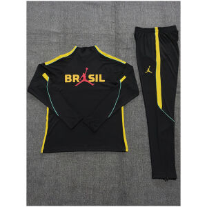 Kids Brazil Jordan Collaboration Half-zip Black/Yellow Training Kit Suit 2026 rear view of shirt and shorts