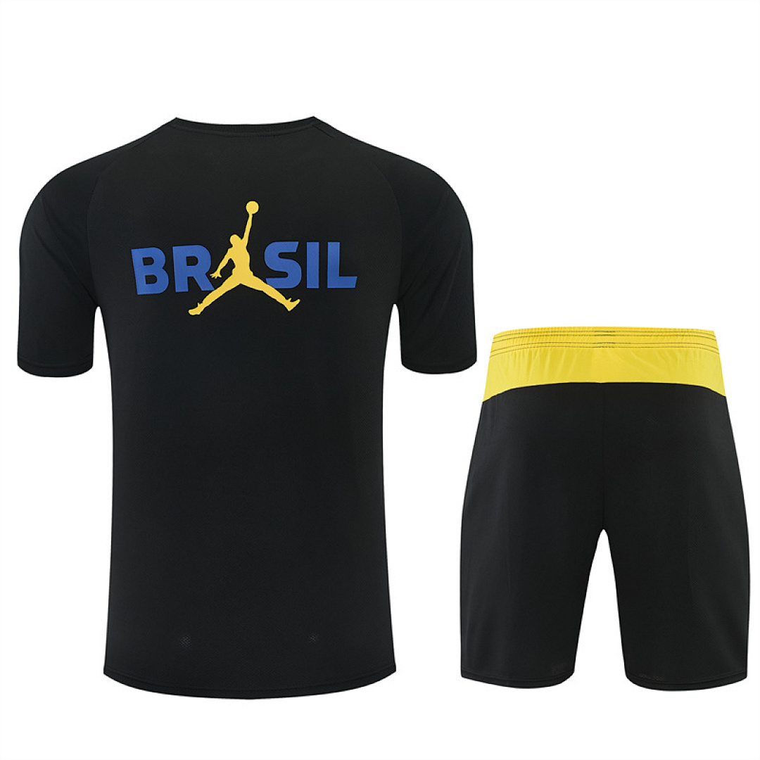 Mens Brazil Jordan Collaboration Black/Yellow Training Kit 2026 Mens Brazil Jordan Collaboration Black/Yellow Training Kit Kit 2026 rear view of shirt and shorts