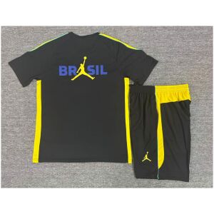 Kids Brazil Jordan Collaboration Black/Yellow Training Kit Kit 2026 rear view of shirt and shorts