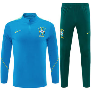 Mens Brazil Half-zip Light Blue Training Kit Suit 2026 Mens Brazil Half-zip Light Blue Training Kit Suit 2026 light blue top and dark green pants front view