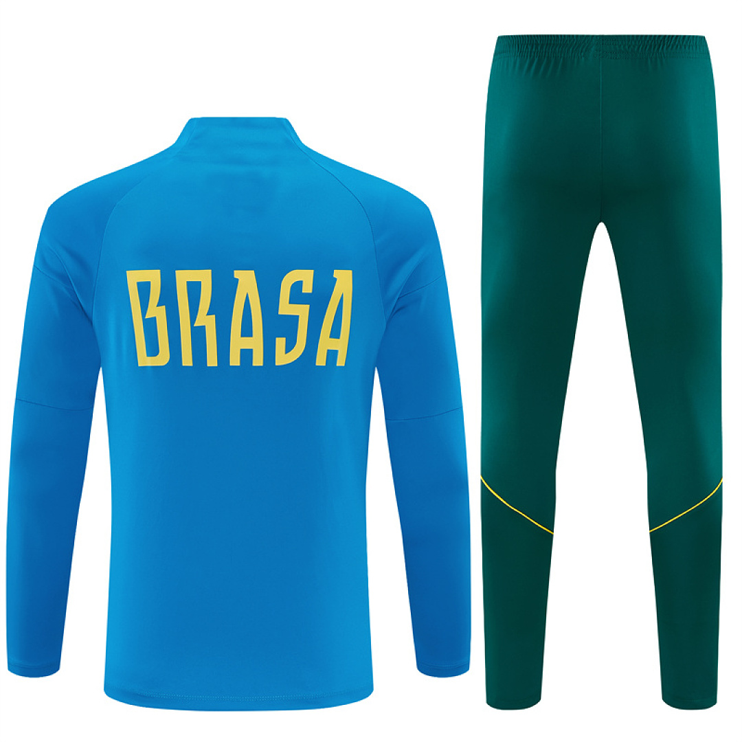 Mens Brazil Half-zip Light Blue Training Kit Suit 2026 Mens Brazil Half-zip Light Blue Training Kit Suit 2026 rear view of shirt and shorts
