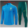 Kids Brazil Half-zip Light Blue Training Kit Suit 2026 light blue top and dark green pants front view