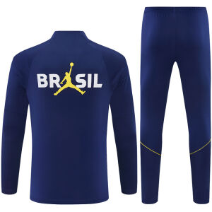 Mens Brazil Jordan Collaboration Half-zip Royal Blue Training Kit Suit 2026 rear view of shirt and shorts