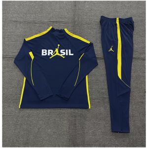 Kids Brazil Jordan Collaboration Half-zip Royal Blue Training Kit Suit 2026 rear view of shirt and shorts