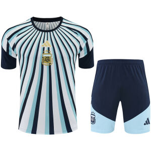 Mens Argentina Camo Blue/White Training Kit 2026 Mens Argentina Camo Blue/White Training Kit Kit 2026 sunburst striped jersey and navy shorts front view